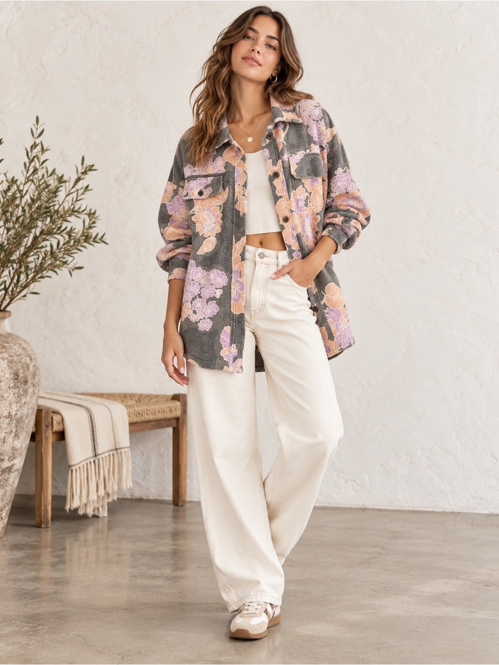 Free People Printed Ruby Jacket Charcoal Combo XL NWT Oversized Utility